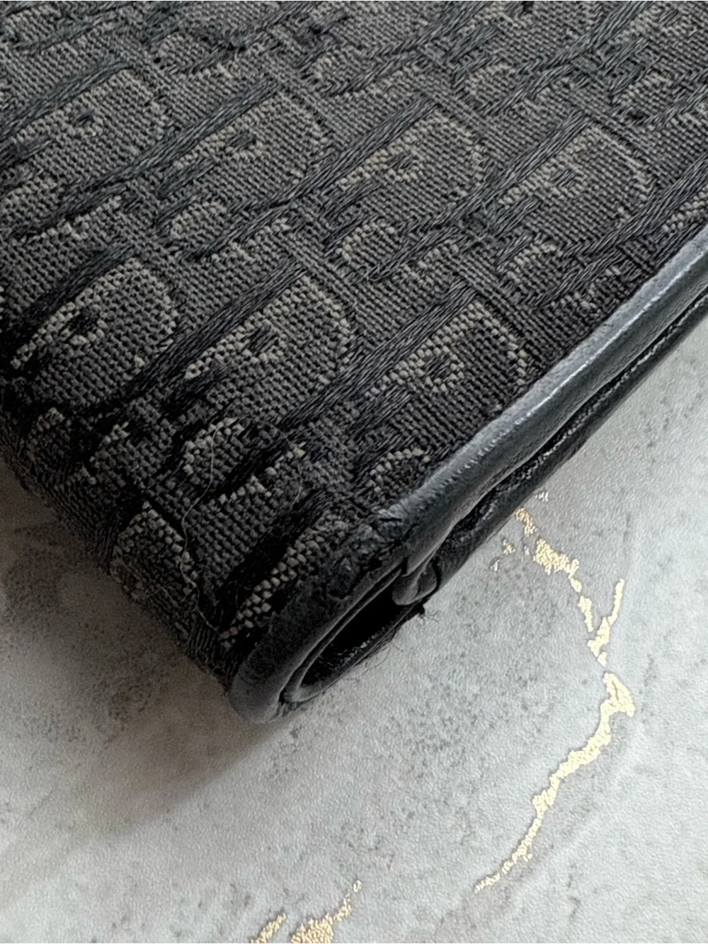 Vintage Christian Dior Oblique Black Monogram Trotter Bifold Kiss Lock Wallet